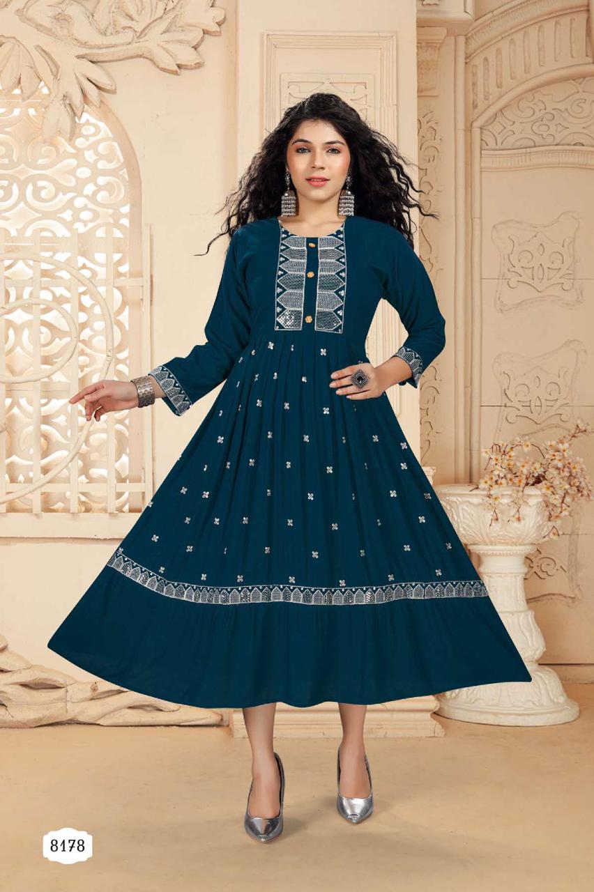 Riyaa Ashmi Ethnic Wear Heavy Rayon Anarkali Kurti Collection